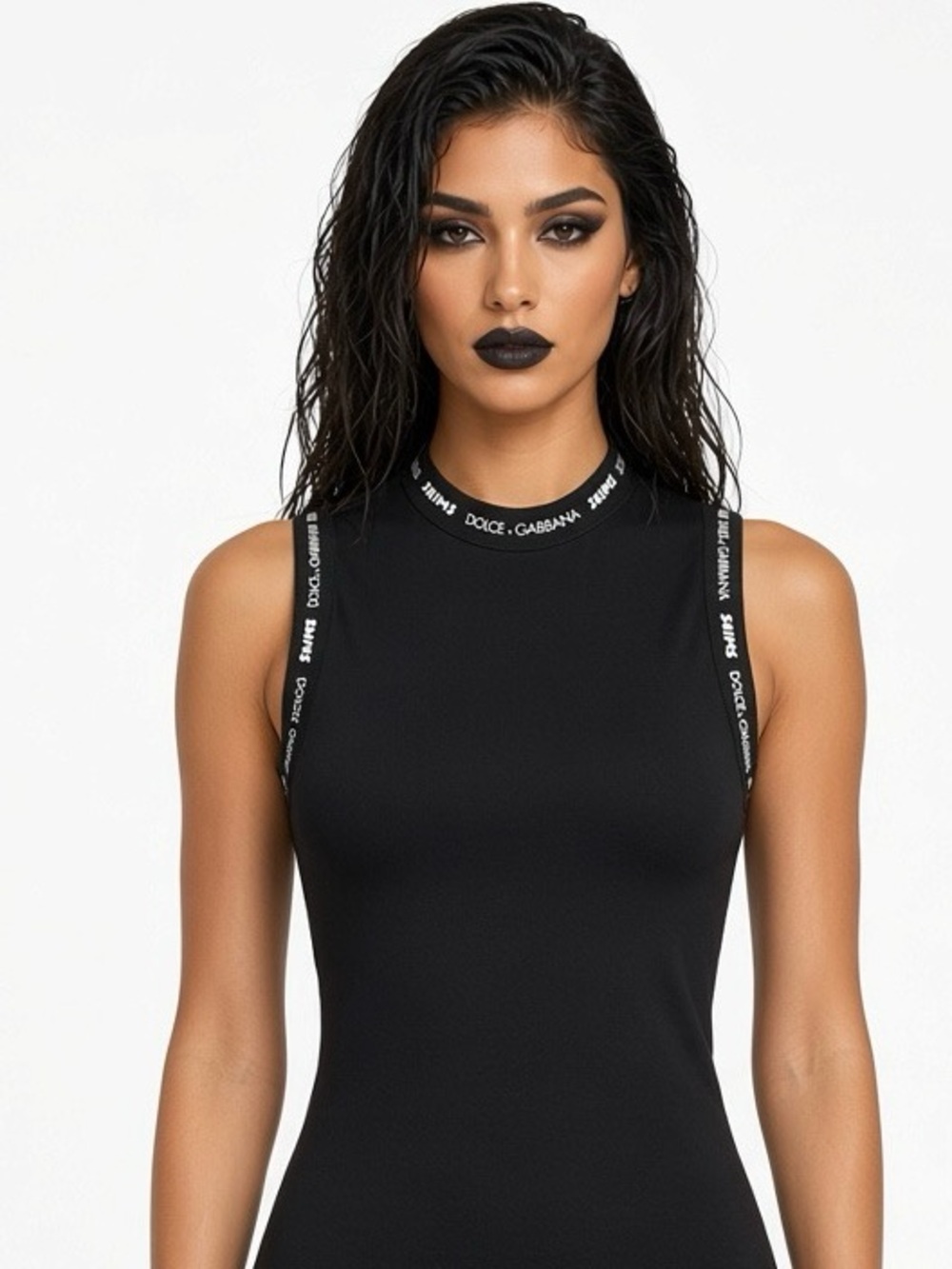 🖤 DOLCE & GABBANA x SKIMS Cotton Jersey Mock Neck Tank | Onyx | Sz.  M |